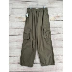 RSQ Loose Cargo Pants Mens Large Olive Green Elastic Waist 6 Pockets NEW